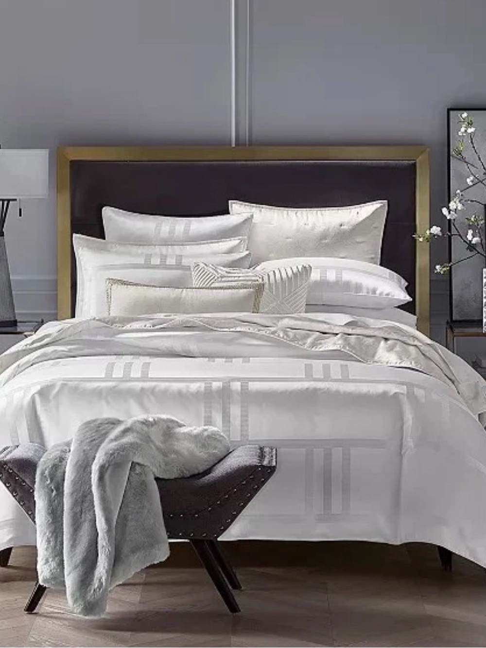 Hotel Collection Luxury White Satin Stripe Duvet Cover Set
